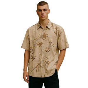 Kiko Bay Linen Hawaiian Shirt Men's L Floral Beinge Short Sleeve Summer #307